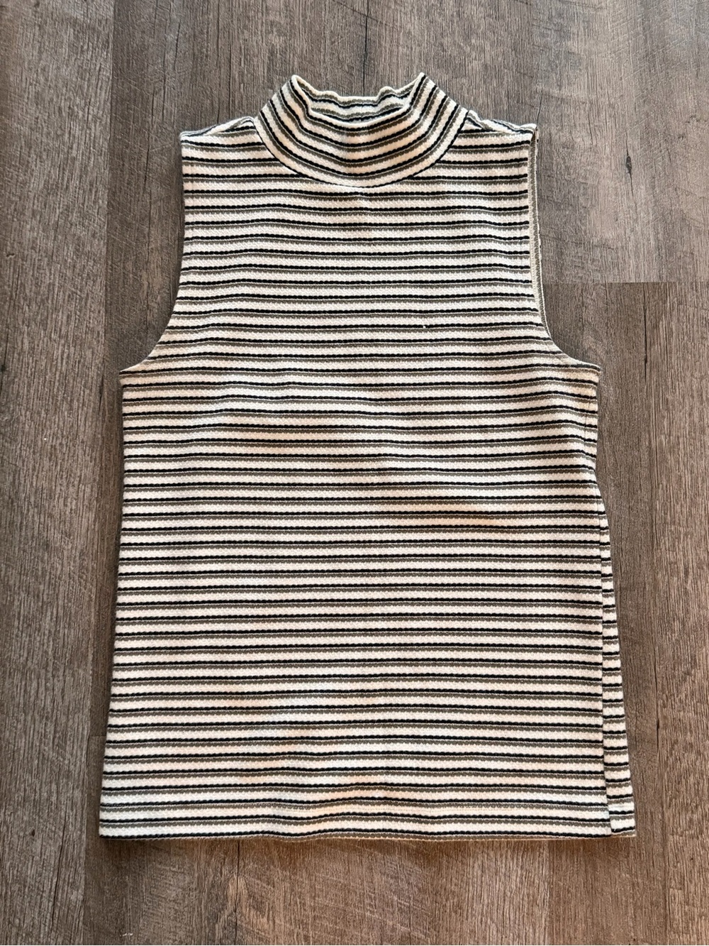 Sleeveless Striped Mock Neck Top